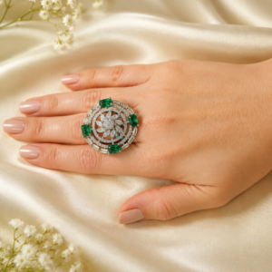 American Diamond CZ Floral Ring