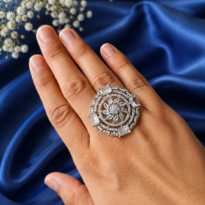 American Diamond CZ White Floral Ring