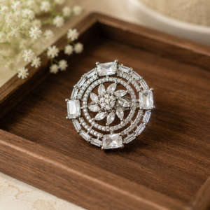 American Diamond CZ White Floral Ring