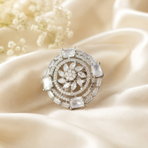 American Diamond CZ White Floral Ring