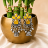 Oxidised Silver Yellow Stone Jhumka Earrings