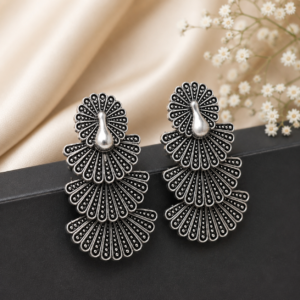 Oxidised Peacock Fan Style Jhumka Earrings