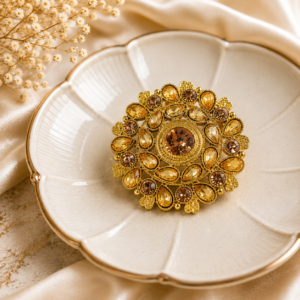 Gold Plated Kundan Floral Ring