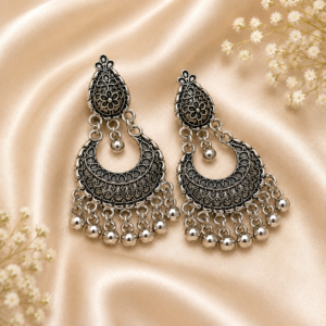 Oxidised Silver chandbali Jhumka Earrings