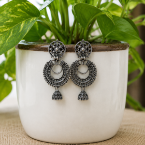 Oxidised Silver Chandbali Moon Jhumka