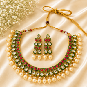 Gold Plated Meenakari Pearl Necklace