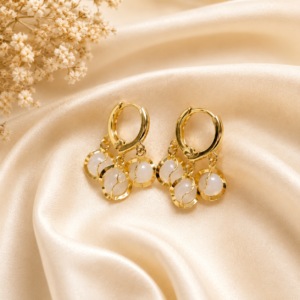 Gold Plated White Beads Earrings