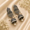 Oxidised Peacock Jhumka Earrings