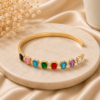 18K Gold Plated Stainless steel Multicolor Crystal Cuff Bracelet