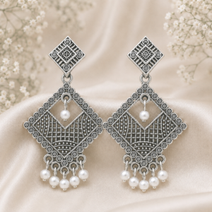 Oxidised Square Chandelier Jhumka Earrings