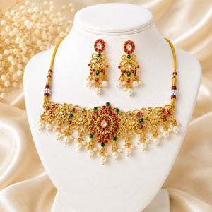 file_0000000031948208ab075fd2fb382575 Gold Plated Pearl Choker Necklace set