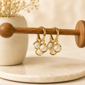 Gold Plated White Beads Earrings