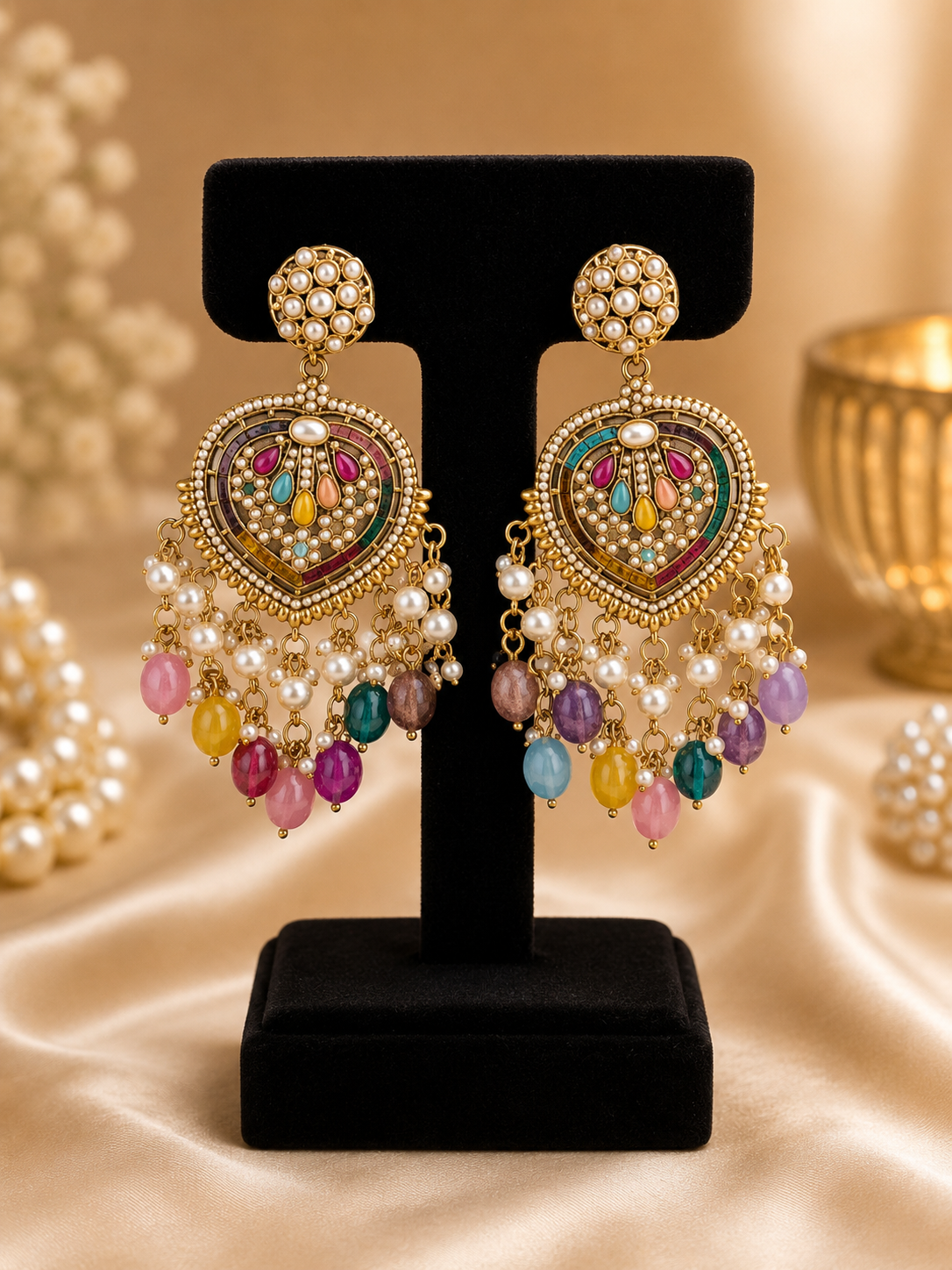 Oxidised Square Chandelier Jhumka Earrings