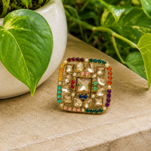 Gold Plated Meenakari Multicolour Ring
