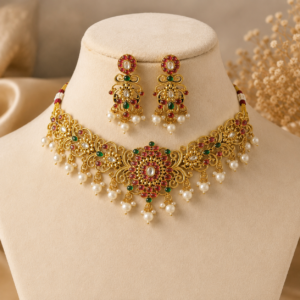 Gold Plated Pearl Choker Necklace set