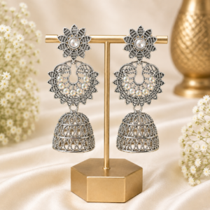 file_0000000058d482089ffba8e1693f4570 Oxidised Silver Floral Pearl Earrings