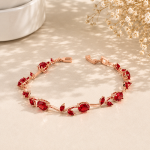 Gold Plated Maroon Tulip Charm Bracelet