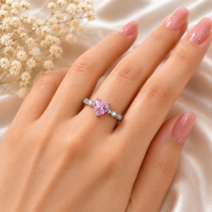 Silver Plated Heart CZ Anti-Tarnish Ring