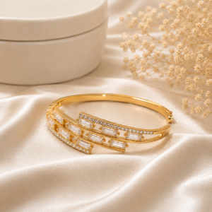 18K Gold Plated Stainless steel Crystal Bangle Style Bracelet