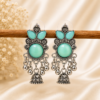 Oxidised Silver Mint Green Jhumka Earrings