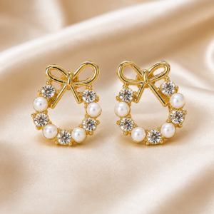 Gold Wreath Stud Earrings With Pearls