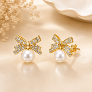 Bow Pearl Drops Stud Earrings