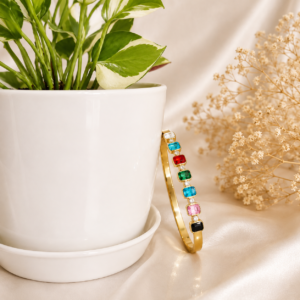 18K Gold Plated Stainless steel Multicolor Crystal Cuff Bracelet