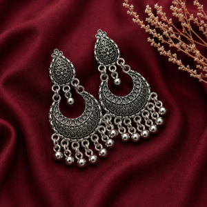 Oxidised Silver chandbali Jhumka Earrings