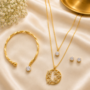 Gold Plated Butterflies American Diamond Bracelet Pendant  Combo Set