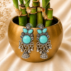Oxidised Silver Mint Green Jhumka Earrings