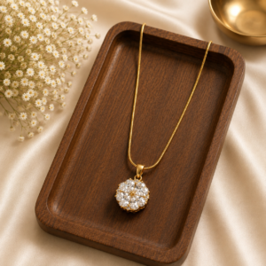 Gold Plated Crystal Cluster Snake Chain Pendant