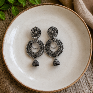 Oxidised Silver Chandbali Moon Jhumka