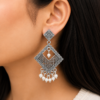 Oxidised Square Chandelier Jhumka Earrings