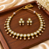 Gold Plated White Green Kundan Necklace