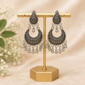 Oxidised Silver chandbali Jhumka Earrings