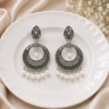 Oxidised Silver Moon Pearl Earrings