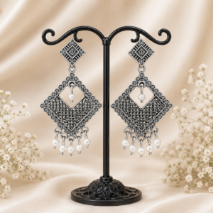 Oxidised Square Chandelier Jhumka Earrings