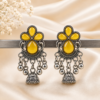 Oxidised Silver Yellow Stone Jhumka Earrings