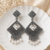 Oxidised Square Chandelier Jhumka Earrings