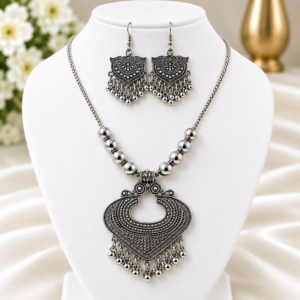 Oxidised Teardrops Pendant Necklace Set
