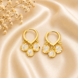Gold Plated White Beads Earrings