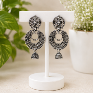 Oxidised Silver Chandbali Moon Jhumka