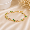 Gold Plated Pink Green Tulip Charm Bracelet