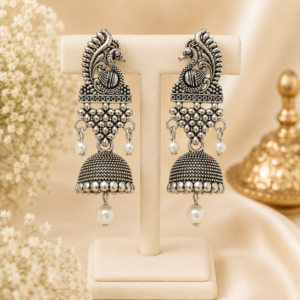 Oxidised Peacock Jhumka Earrings
