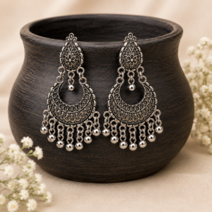 Oxidised Silver chandbali Jhumka Earrings