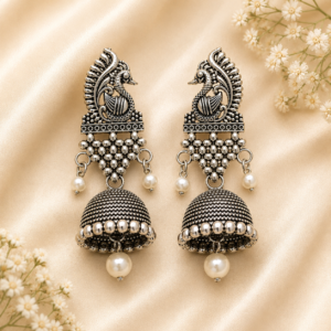 file_00000000e4388208bbbeae7f6aa56b30 Oxidised Peacock Jhumka Earrings