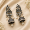 Oxidised Peacock Jhumka Earrings