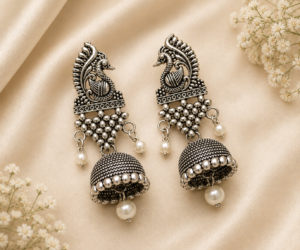 Oxidised Peacock Jhumka Earrings