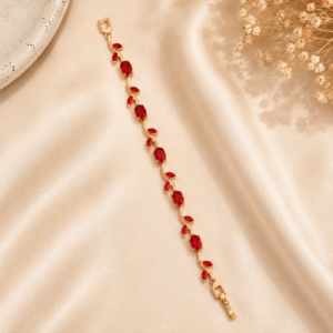 Gold Plated Maroon Tulip Charm Bracelet