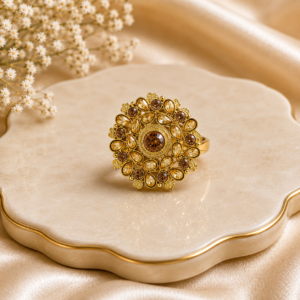 Gold Plated Kundan Floral Ring